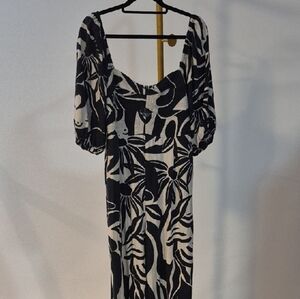 FARM Rio Black and White Puff Sleeve Jumpsuit